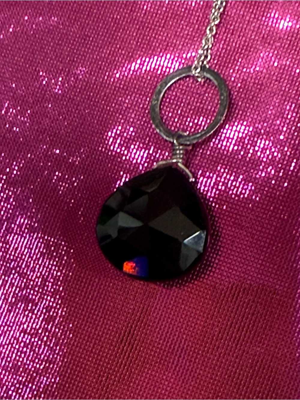 Black Onyx Faceted Teardrop Crystal Pendant Necklace 925 Chain